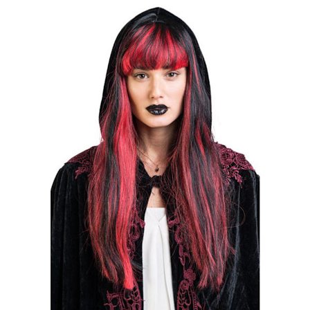 Svart Röd Lång Peruk Vampyria Maskerad