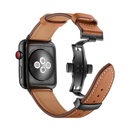 Äkta Läderarmband med Fjärilslås till Apple Watch 38/40/41mm - Brun | Armband Från Yedi