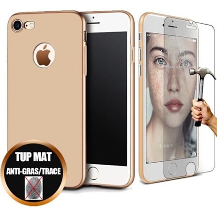 Coque + Härdat glas - Apple - iPhone 8 (4,7') - Silikon TPU - Matt guld - Stötabsorberande