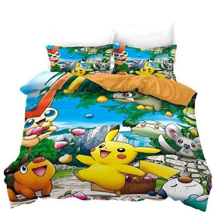 P22 Pikachu 3d - printed Sängkläder Set Påslakan Quilt Cover Örngott Barn Present