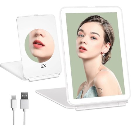 Oppladbart reise-sminkespeil med 72 LED-lys, bærbar belyst sminke-skjønnhetsspeil, 3 fargelys, dimbar berøringsskjerm, nettbrett