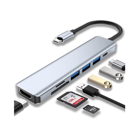 Usb C Hub Usb C Adapter 7 i 1 Usb C Dockningsstation med 4K Hdmi Usb 3.0 100W Pd och Sd/Tf Kortläsare Silver YEMAESRE