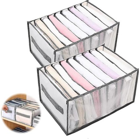 Garderobeskap Organizer Skuff 2 Stykker - grå, Klesoppbevaringsboks Laget av Mesh, Sammenleggbar Klesorganisator, Vaskbar Organizer NZI
