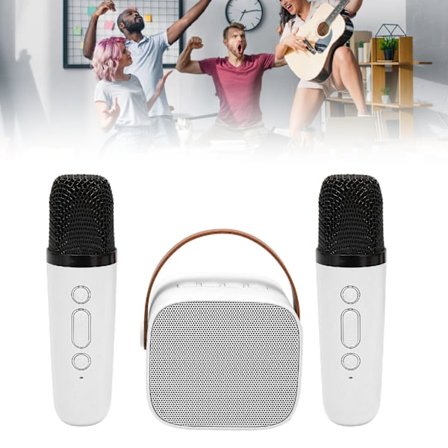Karaoke-maskin Multifunktion Stereo Sound Bärbar Bluetooth-högtalare med 2 trådlösa mikrofoner för hemfest KTV