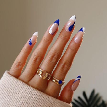 Fake Nails Nail Art Patch Blå Och Vit Färgmatchning24st