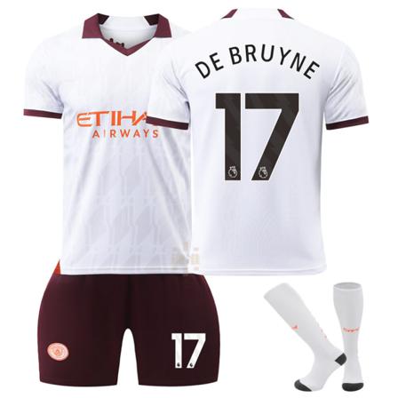 23-24 Manchester City borta fotbollströja set nr 17 DE BRUYNE Fotbollsset Uniform med strumpor för vuxna barn S
