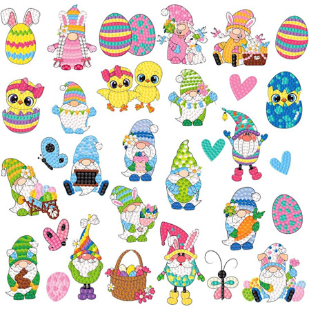 30 stk Diamantmaling Klistremerker Barn, DIY Diamantmaling Kanin Påskeegg, Påskegaver Barn, Diamantmaling Bokmerke 30 pcs