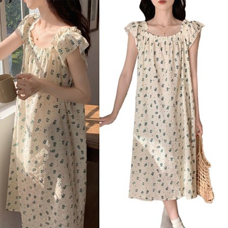 Natkjole til kvinder Blød bomuld Blomstret Ærmeløs Langt Nattøj Natkjole til sommer Blå XL