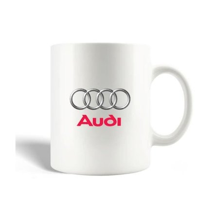Mugg - Audi - Grå Rosa Logotyp - Keramik - 30cl - Diskmaskin Kompatibel