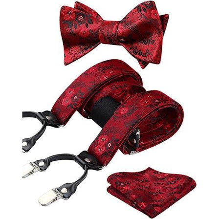 Herr Fluga Hängslen och Näsduk Set Herr Justerbara Paisley Blommig Blomma Hängslen med 6 Clips