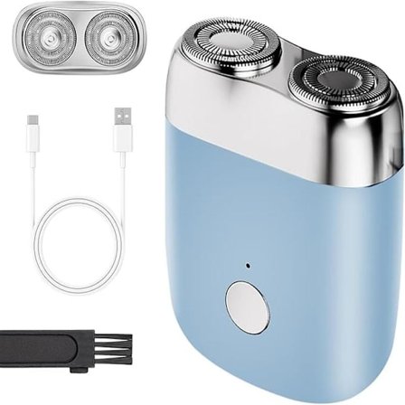 Bærbar Elektrisk Dobbel Barbermaskin, Vaskbar og Oppladbar, Blå