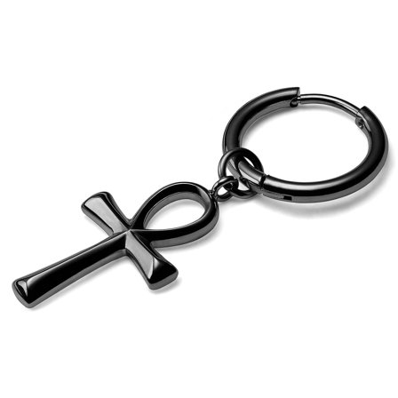 Sort Titanium Hoop Ørering Med Ankh Vedhæng til mænd - Hoop øreringe m. vedhæng