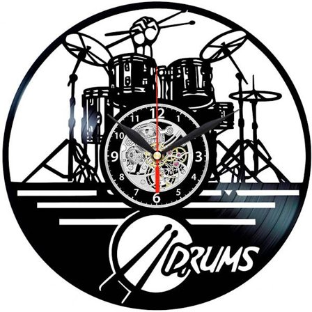 Queen Clocks Clock trommesæt - Vinylplade vægdekorationer - Rock Art Decor - Trommeslager gaver - sort