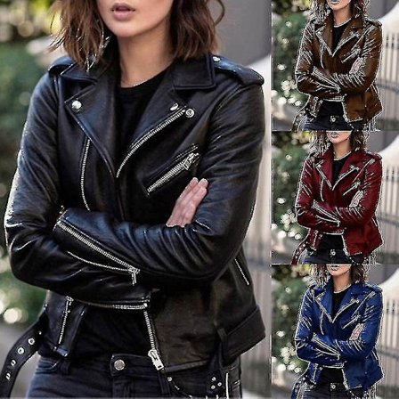 Solid Høst Dame Sykkeljakke Fuskepels Skinnjakke Yttertøy Glidelås Antrekk Vår Høst Dame Mote Kort Tynn Damejakke Rask