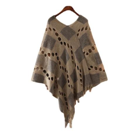 Poncho med lös fransfåll i stor storlek Vinterkappe för dam