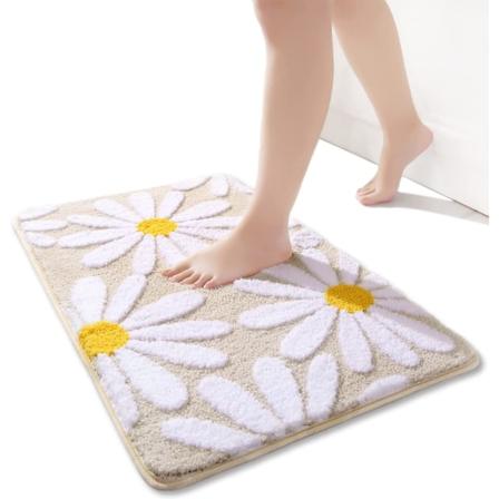 Valkoinen kukka beige kylpymatto(Khaki väri) - 50 x 80cm liukumaton Ba