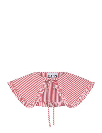 Stripe Cotton Frill Collar Pink Ganni