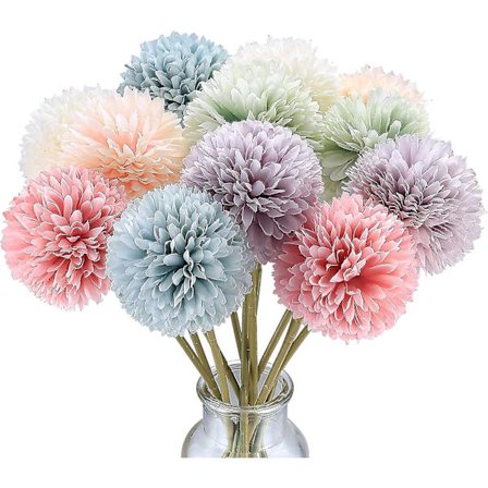 12 stk. Kunstige Blomster, 6 Farger Falske Planter Kunstig Krysantemum For Innendørs, Utendørs, Hage