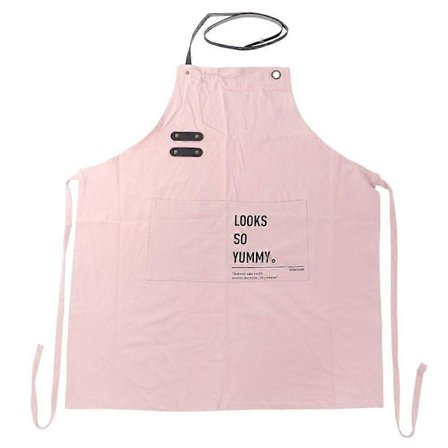 Voksenforklæde Køkken Bomuld Linned Cafe Hjem Køkkenforklæde med Justerbart Reb (pink)