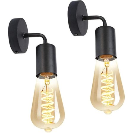 2-pakning Edison vegglampe retro vintage industriell metall vegglampe innendørs vegg industriell belysning E27 lampefot, svart (Pære ikke inkludert)