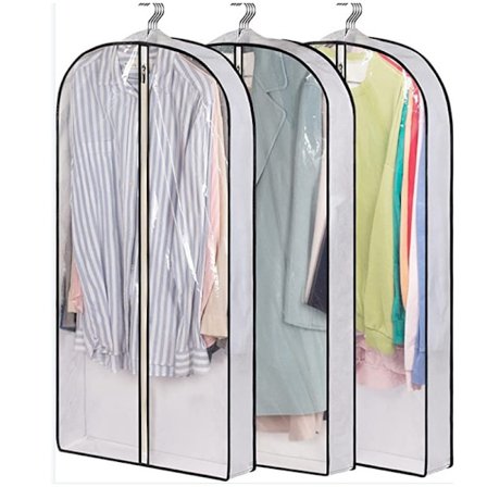 3 stk. tøjbetræk støvtæt mølsikkert frakkepose med lynlås gennemsigtig kjolebetræk vandtæt 60*127+10cm hvid