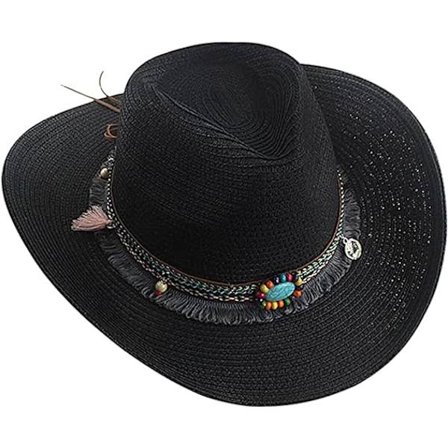Unisex Cowboy Straw Hat Vintage Cowgirl Hat Klassisk Western Stil, svart
