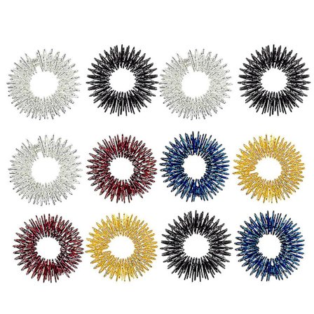 12 stk Fingermassage Ringe Finger Stål Akupunktur Massager til Ledafslapning Træthed (4 stk Sølv Guld Sort Blå Rød for hver 2 stk)