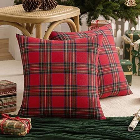 Pakke med 2 jule-rutete dekorative putetrekk Skotsk tartan putetrekk for landlig hjem juledekor R