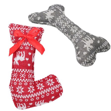 Hundleksak Julklapp Plysch Lek Pipande Mönstrad Strumpa & Ben Leksaksset[D]