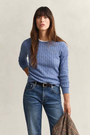 GANT Damen Zopfstrick Rundhalspullover (XXL) Blau