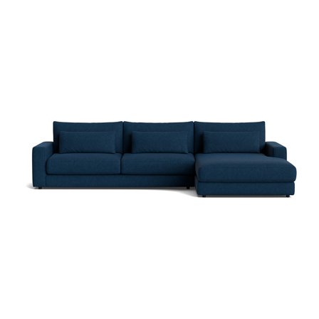 Sevilla Chaiselong Sofa, Højrevendt - Aragon Blå - 332x167x85cm - Inkl. 3 Ekstra Rygpuder, Pocket Fjedre, Blød/Medium Komfort - Bred Chaiselong