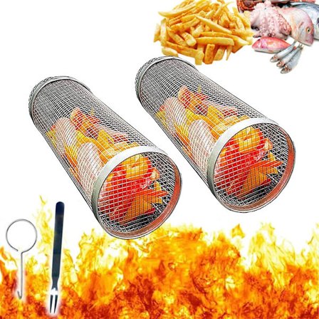 2 store grillkurver i rustfritt stål med stativ