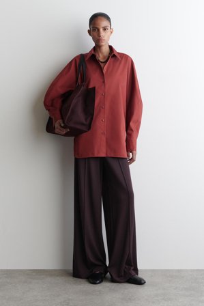 COS Women's Camicia In Cotone Pima Dal Taglio Rilassato in Rosso