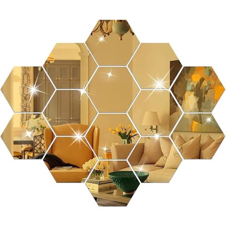 24 KPL Peili Seinätarrat DIY Sisustus, Kuusikulmio Kultaiset Akryylimuovi Peililaatat