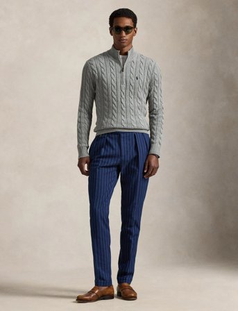 Polo Ralph Lauren Cable-Knit Cotton Quarter-Zip Sweater - Grey - M