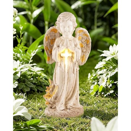 Hageengelstatuer for utendørs bruk, solcelledrevne engelfigurlys for hage, plenpynt, 30 cm minneengel