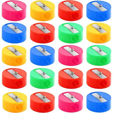 20 runde blyantspissere i bulk, fargerike manuelle blyantspissere i plast for kontor, skoleutstyr og gaver (flerfarget)