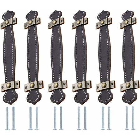 Lærhåndtak 6 stykker Lærhåndtak for møbler Lær Dørhåndtak Lær Skuffhåndtak Skaphåndtak for kjøkkenskap og dør Svart