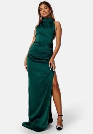 Elle Zeitoune Arthur Satin High Neck Dress XL Teal Green Mekot Dam