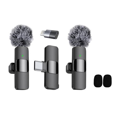 2 kpl Lavalier langaton mikrofoni, yhteensopiva iPhone iPadin kanssa, langaton mikrofoni, yhteensopiva videotallennuksen ja pelien suoratoiston kanssa