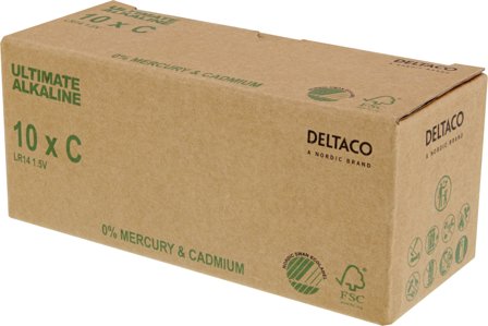 Deltaco Ultimate batteri - Svaneøkomerket - 10 x LR14 / C type - Alkalisk