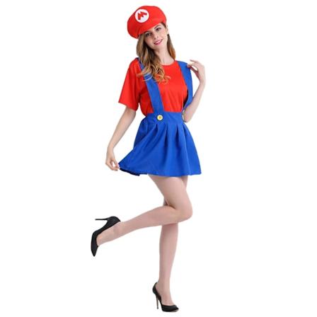 Disguise Cosplay Super Mario Brothers Poikien Klassinen Mario Halloween-asu woman l