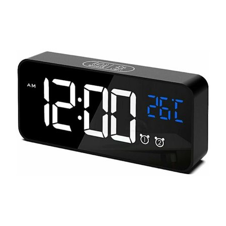Digitalt vækkeur, LED-digitalur Digitalt vækkeur Temperatur/Snooze/2 Alarmer/12/24 timer/USB-opladningsport/10 musik
