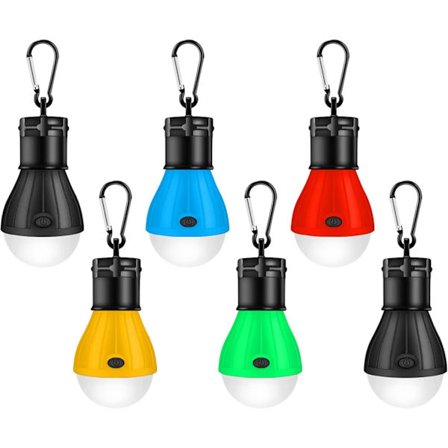 6 kappaleen telttavalosarja, kannettavat paristokäyttöiset LED-valot, 3 valaistustilaa, ulkokäyttöön ripustettava.