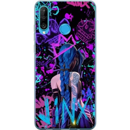 Kompatibelt Mobildeksel til Huawei Huawei P30 lite Fargerik graffitiillustrasjon med en karakter med blått hår i en bygatekunststil