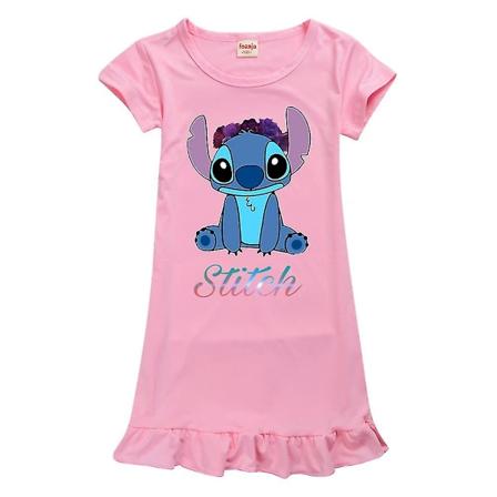 Søte Lilo & Stitch-trykte nattkjole-pyjamas for jenter 7-14 år, kortsermet Pink 11-12Years