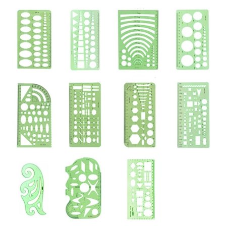 11 kpl arkkitehtuuriaiheisia piirustusmalleja lapsille, muoviset oppilaille