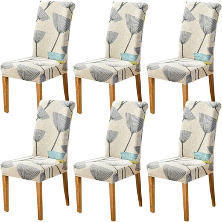 Stolsöverdrag, 6-pack Stretch Avtagbara Tvättbara Korta Stolsöverdrag för Hotell Matsal Ceremoni (Maskros, 6-pack)