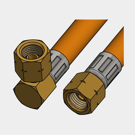Pressgepresster Gasolschlauch IGT 800 mm, 1/4" links gerade - 1/4" links Winkel - Boot
