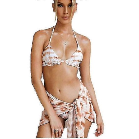 Halter Bikini Dame Tie Dye Triangel Bikini Sett Med Skjørt Cover-up 3-delt Badedraktsett (XIATIAN)